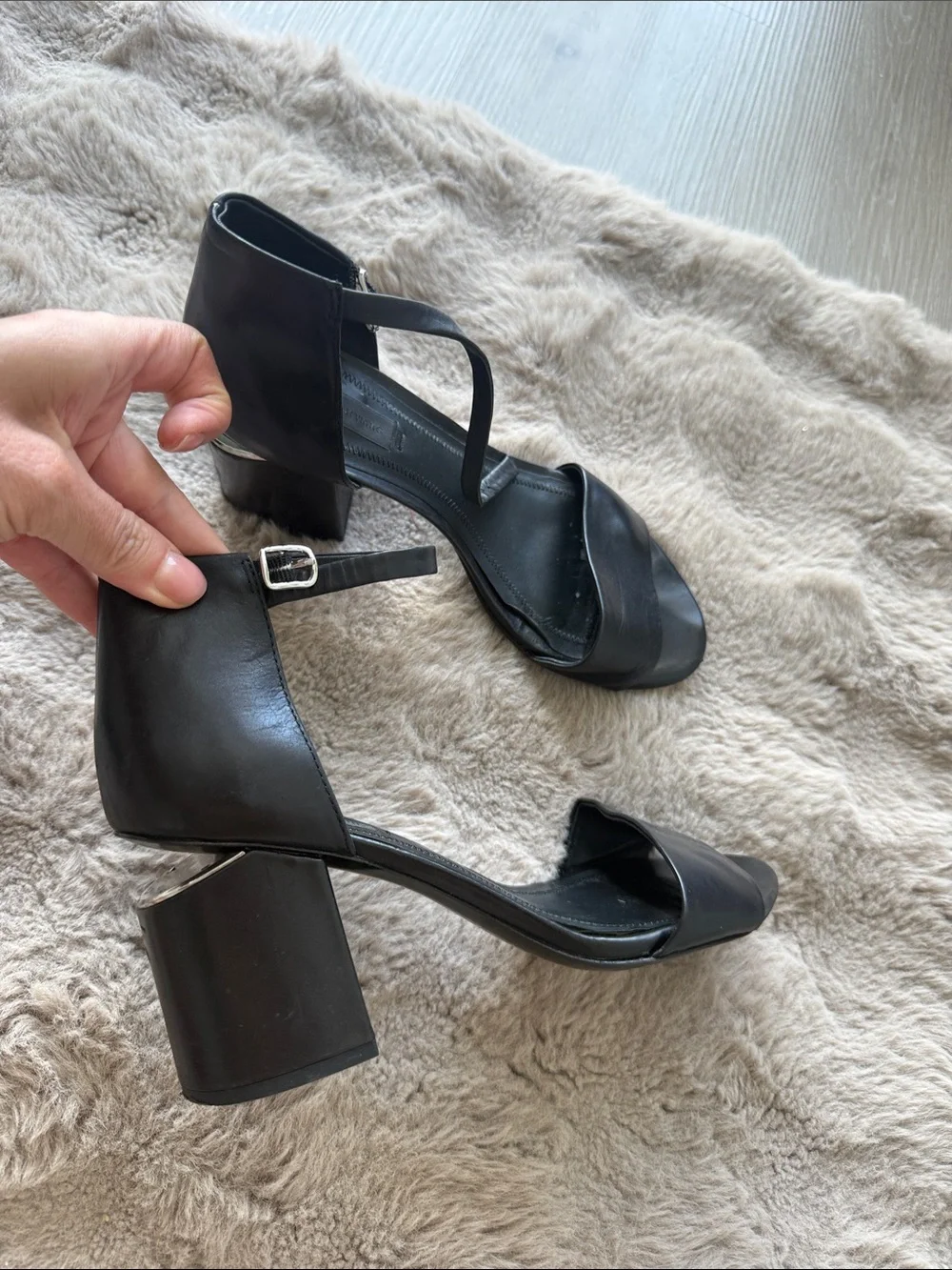 Alexander Wang Black Platform Sandals with Silver Trim